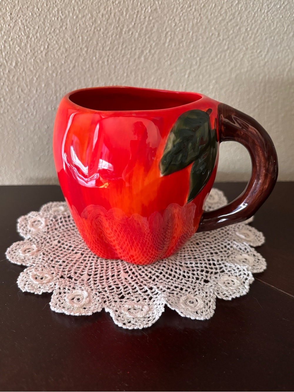 Anthropologie Cider Season Red Apple Mug Coffee Cup Hand-painted Stoneware